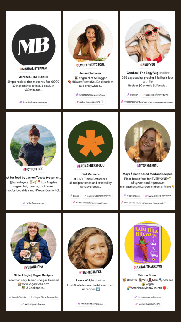 A collage of nine vegan content creators featured in this post