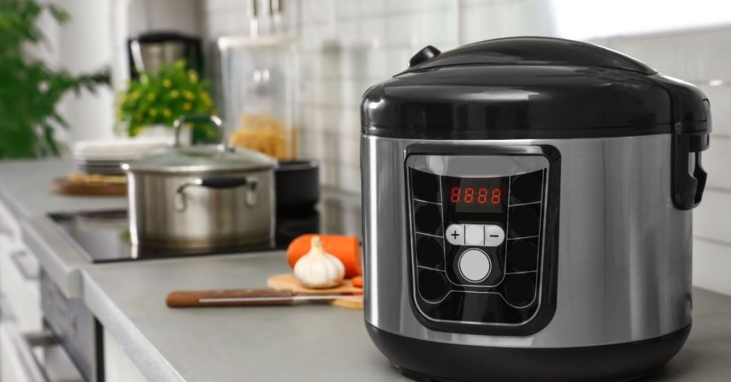 Electric pressure cooker placed on kitchen counter for convenient cooking